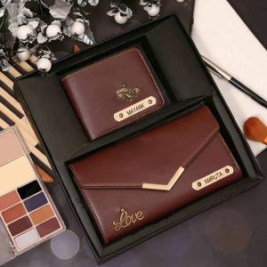 Customized Dark Brown Couple Wallet Combo