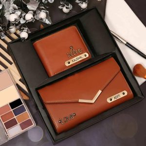 Customized Light Brown  Couple Wallet Combo