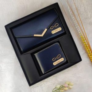 Customized Nevy Blue Couple Wallet Combo