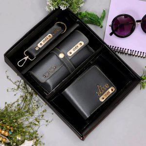 Personalized Black Wallet set Combo 3in1
